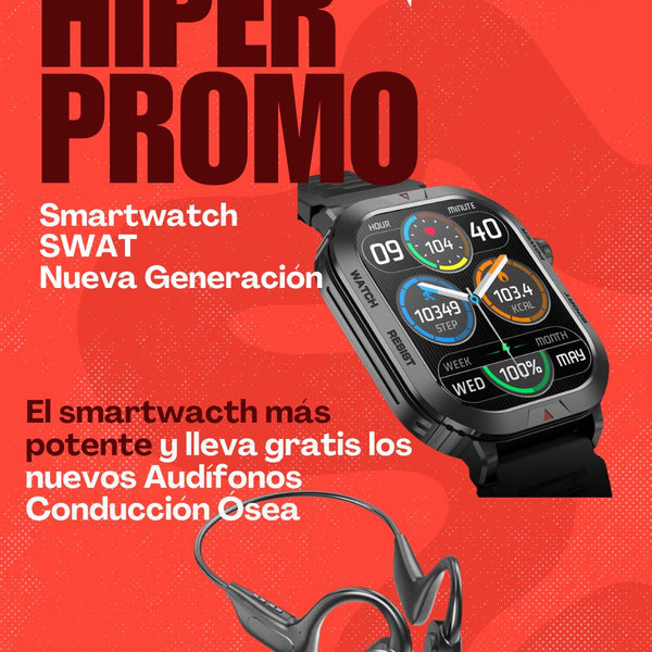 ⭐LLEVA GRATIS Audífonos Conducción Ósea Protección de Tímpano⭐ Con la compra del Reloj Inteligente SWAT Ultra Resistente 2025